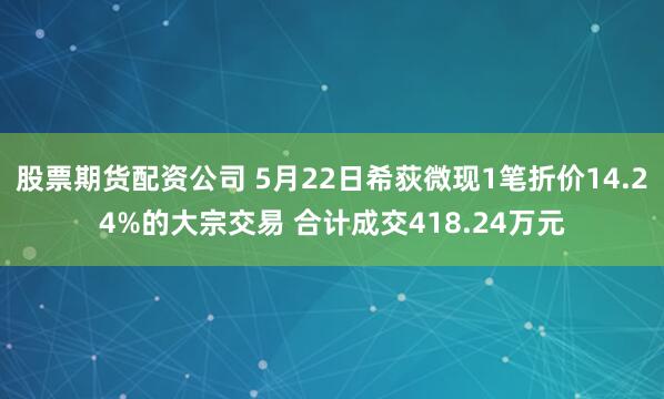 股票期货配资公司 5月22日希荻微现1笔折价14.24%的大宗交易 合计成交418.24万元
